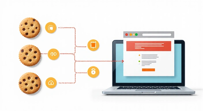 Illustration of various cookie types and data privacy