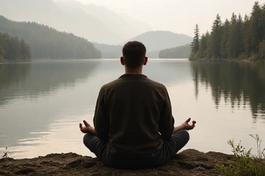Man meditating in serene environment